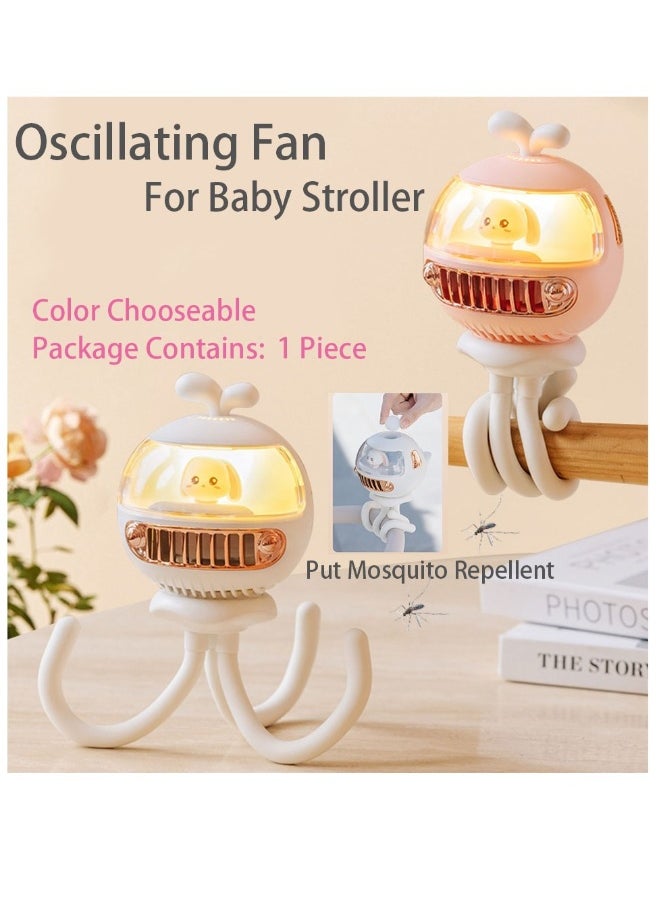 1-Piece,Portable Baby Stroller Fan with Mini Night Light,Suitable for Baby Stroller or Baby Fence,Built in Mosquito Repellent Room,Rechargeable,Adjustable Wind Speed,130° Auto Swing, Color Chooseable
