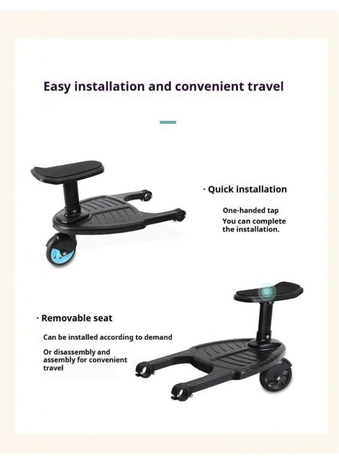 Universal Stroller Board Pedal 2 In 1 Stroller Board With Seat,Stroller Auxiliary Pedal Adjustable Buggy Board Children Standing Plate Sitting Seat Stroller Accessory（Black）