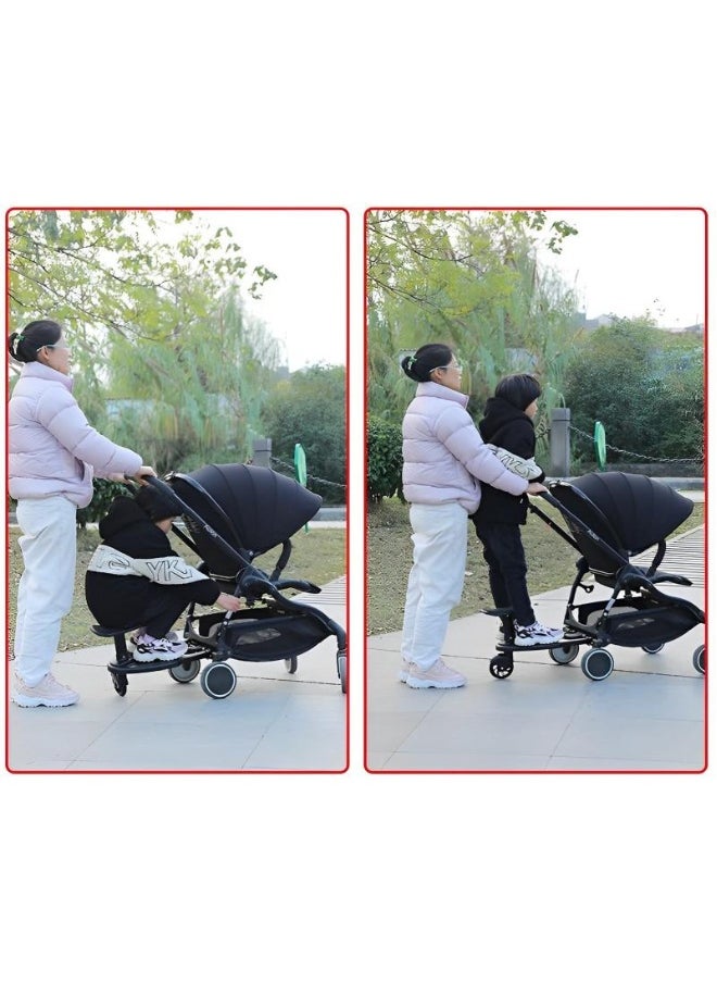 Universal Stroller Board Pedal 2 In 1 Stroller Board With Seat,Stroller Auxiliary Pedal Adjustable Buggy Board Children Standing Plate Sitting Seat Stroller Accessory（Black）