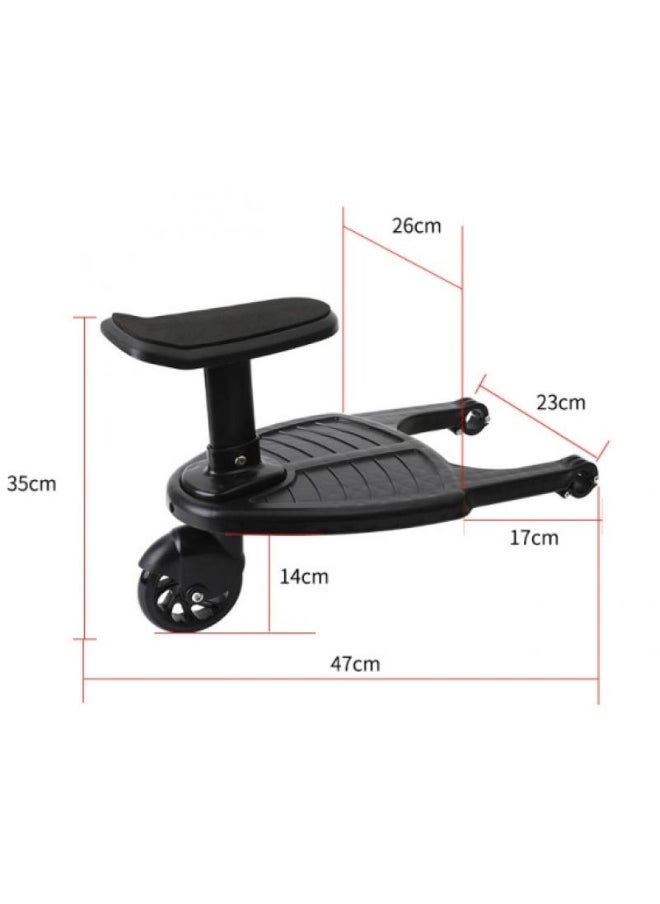 Universal Stroller Board Pedal 2 In 1 Stroller Board With Seat,Stroller Auxiliary Pedal Adjustable Buggy Board Children Standing Plate Sitting Seat Stroller Accessory（Black）