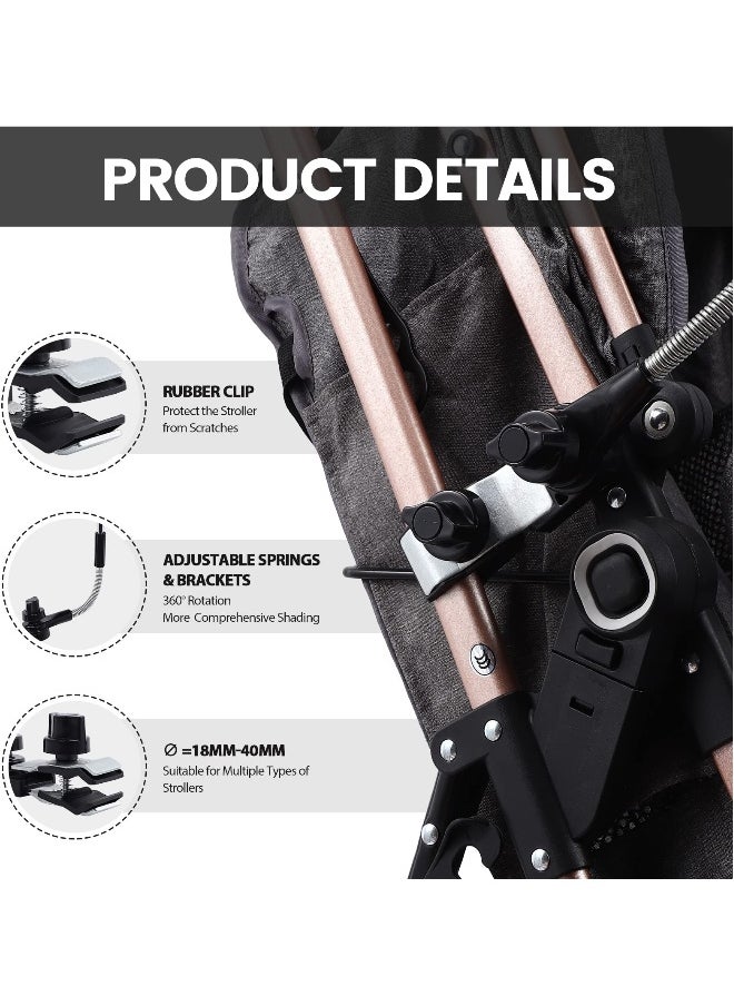 Universal 75 cm Baby Stroller Parasol with Clip - 360° Adjustable UV Protection Umbrella (50+) for Strollers, Wheelchairs, and Beach Chairs - Waterproof Sunshade in Black.