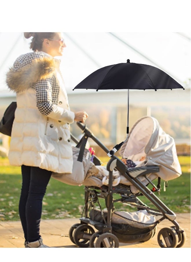 Universal 75 cm Baby Stroller Parasol with Clip - 360° Adjustable UV Protection Umbrella (50+) for Strollers, Wheelchairs, and Beach Chairs - Waterproof Sunshade in Black.