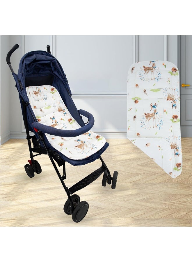 LAT LEE AND TOWN Baby Stroller Cushion, Infant Car Seat Insert-Reversible Universal Breathable Soft Newborn Stroller Mat, 100% Cotton Cover Toddler Seat Pad Liner-34x78cm, 1 Pack (Deer+Hazelnut)