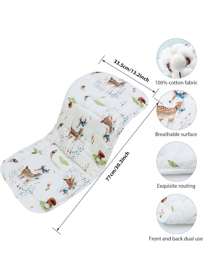 LAT LEE AND TOWN Baby Stroller Cushion, Infant Car Seat Insert-Reversible Universal Breathable Soft Newborn Stroller Mat, 100% Cotton Cover Toddler Seat Pad Liner-34x78cm, 1 Pack (Deer+Hazelnut)