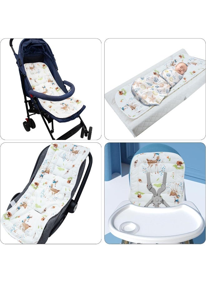 LAT LEE AND TOWN Baby Stroller Cushion, Infant Car Seat Insert-Reversible Universal Breathable Soft Newborn Stroller Mat, 100% Cotton Cover Toddler Seat Pad Liner-34x78cm, 1 Pack (Deer+Hazelnut)