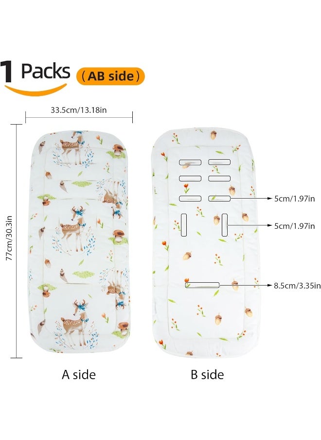LAT LEE AND TOWN Baby Stroller Cushion, Infant Car Seat Insert-Reversible Universal Breathable Soft Newborn Stroller Mat, 100% Cotton Cover Toddler Seat Pad Liner-34x78cm, 1 Pack (Deer+Hazelnut)