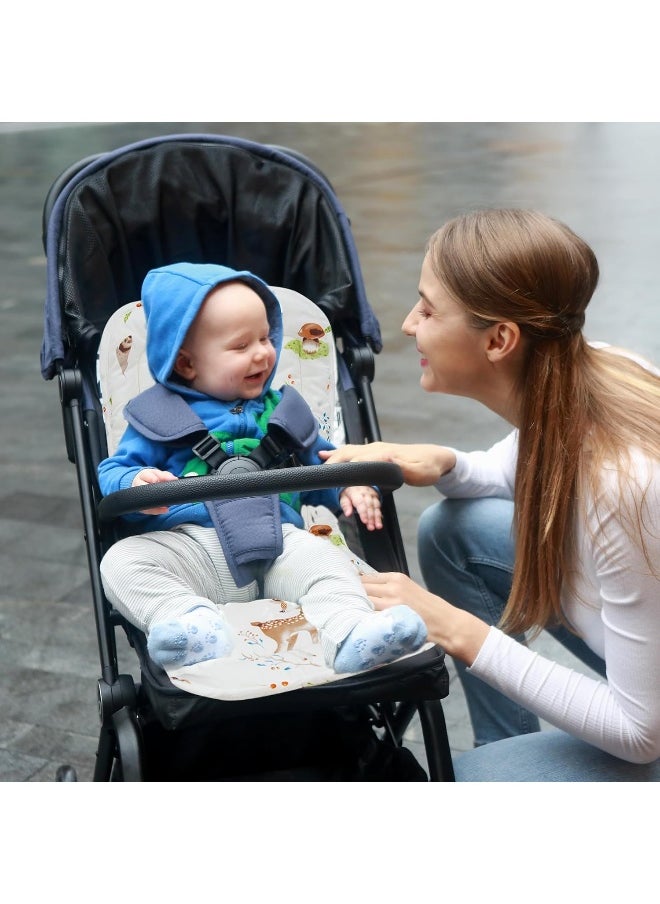 LAT LEE AND TOWN Baby Stroller Cushion, Infant Car Seat Insert-Reversible Universal Breathable Soft Newborn Stroller Mat, 100% Cotton Cover Toddler Seat Pad Liner-34x78cm, 1 Pack (Deer+Hazelnut)
