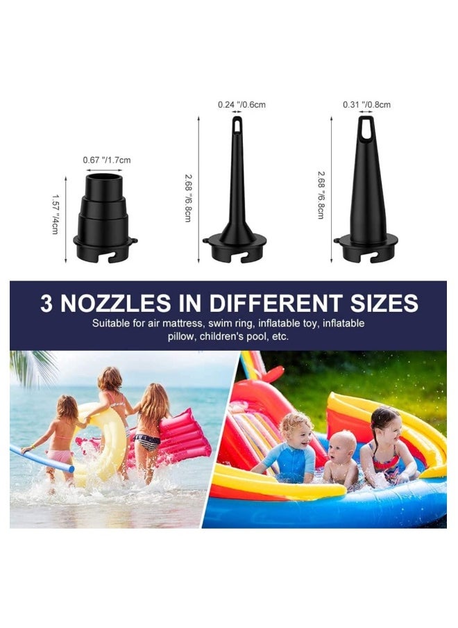 Electric Air Pump for Inflatables, with 3 Nozzles USB/ 5000mAh Rechargeable Battery, for Air Mattress, Pool Floats, Air Bed, Portable Inflator Deflator Pump