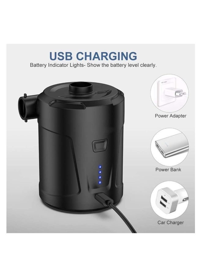 Electric Air Pump for Inflatables, with 3 Nozzles USB/ 5000mAh Rechargeable Battery, for Air Mattress, Pool Floats, Air Bed, Portable Inflator Deflator Pump