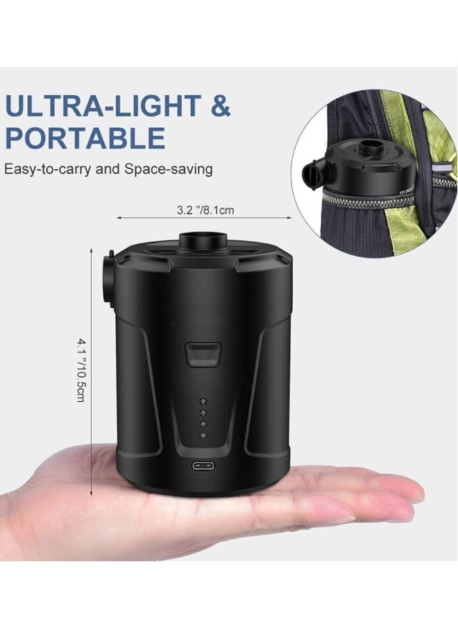 Electric Air Pump for Inflatables, with 3 Nozzles USB/ 5000mAh Rechargeable Battery, for Air Mattress, Pool Floats, Air Bed, Portable Inflator Deflator Pump