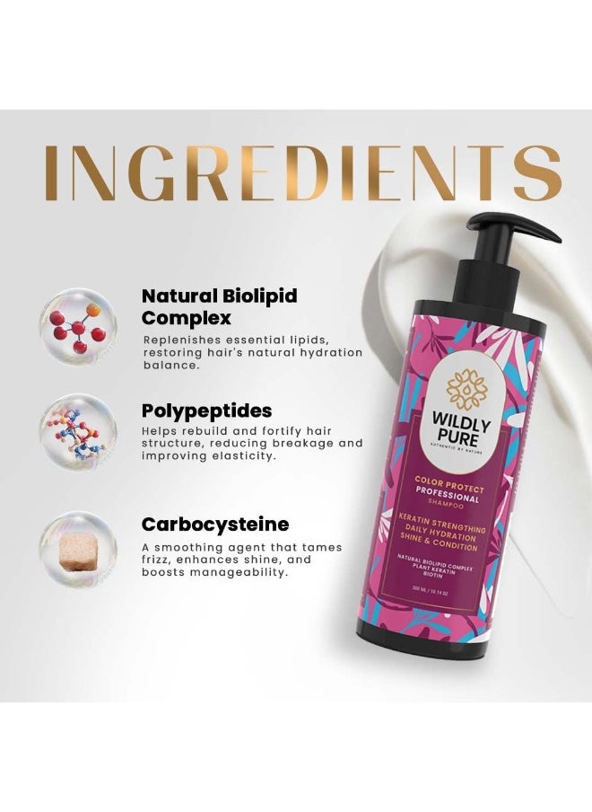 Professional Keratin Colour Protect Shampoo | Natural Biolipid Complex, Polypeptides & Carbocysteine for 72 Hours Smoothening & Strength | 100% Chemical Free | Men & Women | 300Ml | New & Improved [Enrich]