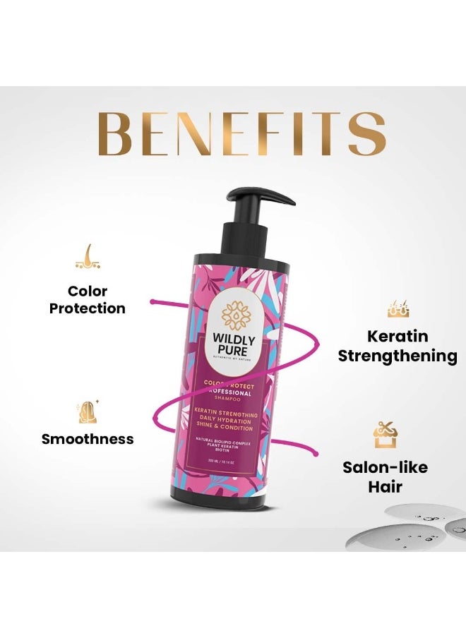 Professional Keratin Colour Protect Shampoo | Natural Biolipid Complex, Polypeptides & Carbocysteine for 72 Hours Smoothening & Strength | 100% Chemical Free | Men & Women | 300Ml | New & Improved [Enrich]