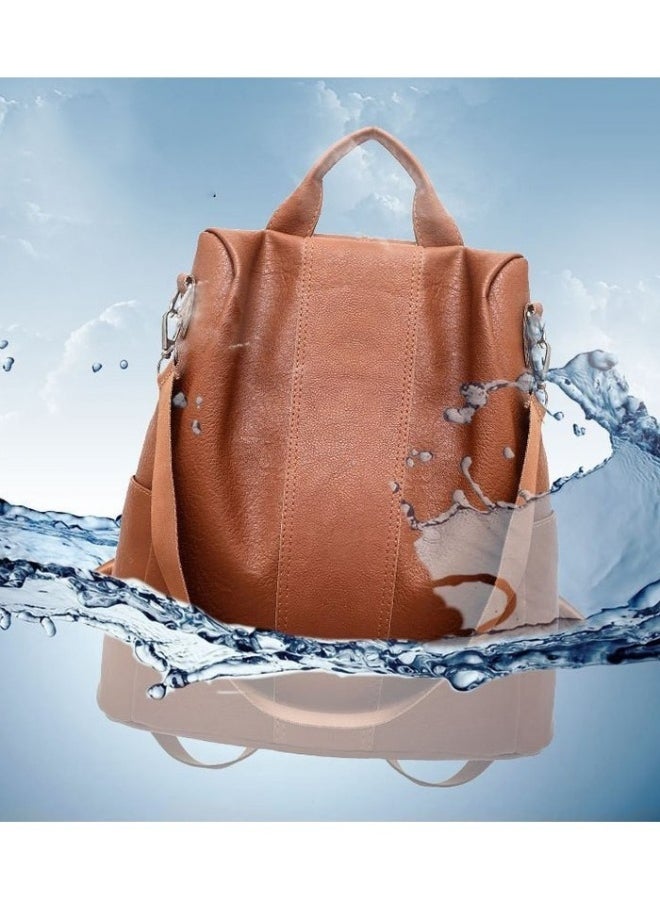 Women Backpack Handbag PU Leather Daypack Shoulder Bag Antitheft Ladies Rucksack Lightweight Waterproof School Bags for Women/Girls Travel Stylish and Functional Travel Companion Brown