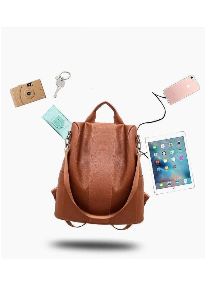 Women Backpack Handbag PU Leather Daypack Shoulder Bag Antitheft Ladies Rucksack Lightweight Waterproof School Bags for Women/Girls Travel Stylish and Functional Travel Companion Brown