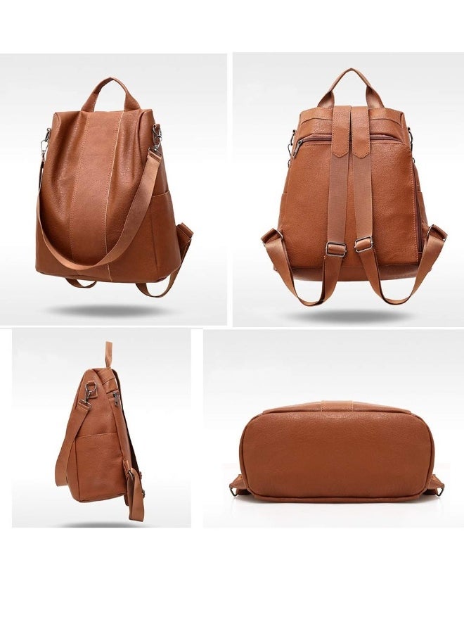 Women Backpack Handbag PU Leather Daypack Shoulder Bag Antitheft Ladies Rucksack Lightweight Waterproof School Bags for Women/Girls Travel Stylish and Functional Travel Companion Brown