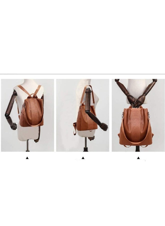 Women Backpack Handbag PU Leather Daypack Shoulder Bag Antitheft Ladies Rucksack Lightweight Waterproof School Bags for Women/Girls Travel Stylish and Functional Travel Companion Brown