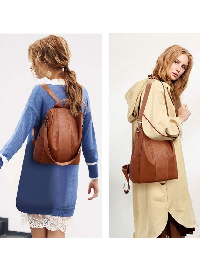 Women Backpack Handbag PU Leather Daypack Shoulder Bag Antitheft Ladies Rucksack Lightweight Waterproof School Bags for Women/Girls Travel Stylish and Functional Travel Companion Brown