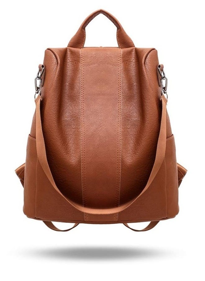 Women Backpack Handbag PU Leather Daypack Shoulder Bag Antitheft Ladies Rucksack Lightweight Waterproof School Bags for Women/Girls Travel Stylish and Functional Travel Companion Brown