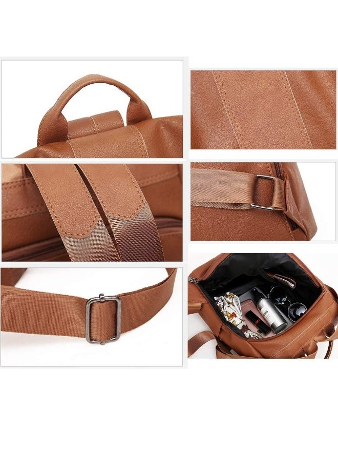 Women Backpack Handbag PU Leather Daypack Shoulder Bag Antitheft Ladies Rucksack Lightweight Waterproof School Bags for Women/Girls Travel Stylish and Functional Travel Companion Brown