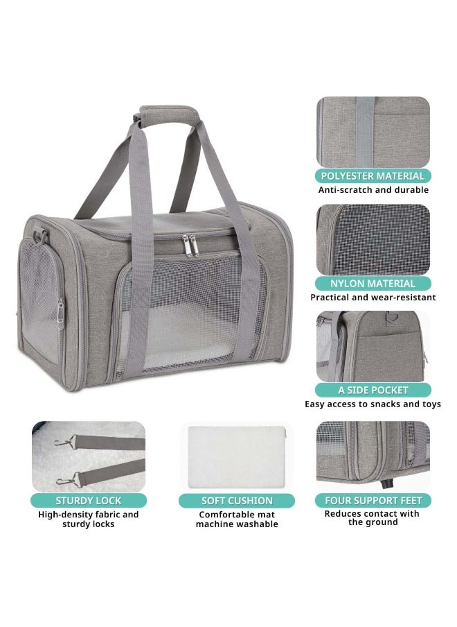 Cat Carrier Pet Dog Collapsible Carriers with Removable Fleece Pad Airline Approved for Soft Sided Travel Medium Puppy and Cats up to 15lbs 45*30*30cm