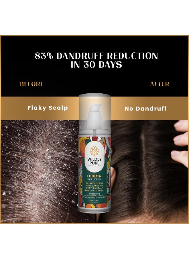 Hair Serum for Hair Fall and Dandruff with Polypeptides, Rosebay Extract , Carbocysteine & Hyaluronic Acid | Mechanical Strength in one week | Dandruff Reduction in one week | Men & women 100mL (Fusion)