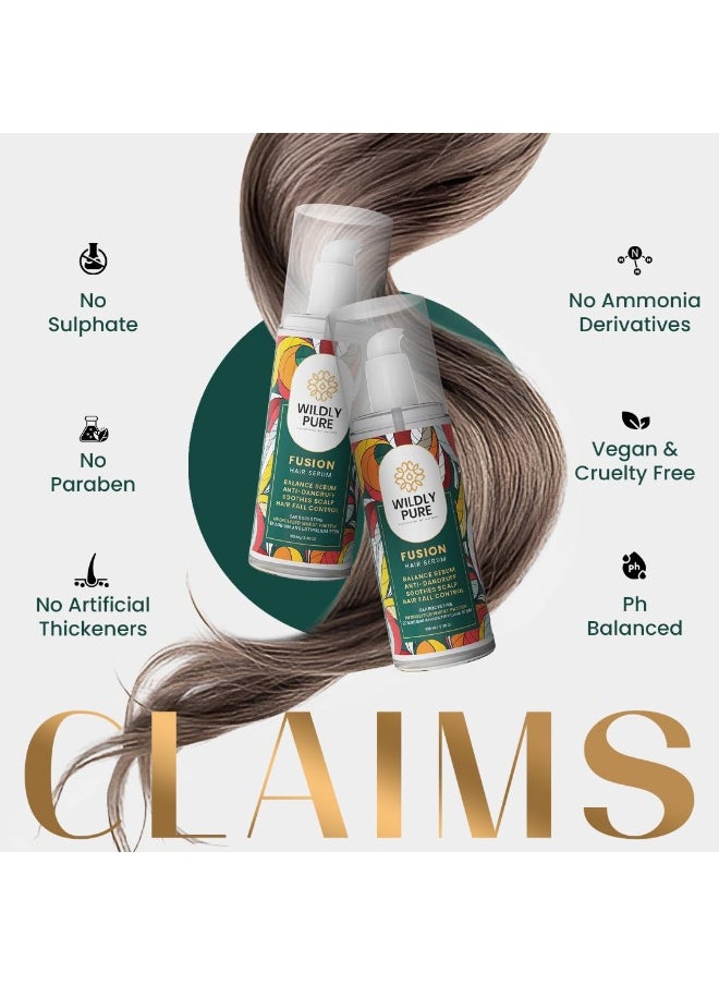 Hair Serum for Hair Fall and Dandruff with Polypeptides, Rosebay Extract , Carbocysteine & Hyaluronic Acid | Mechanical Strength in one week | Dandruff Reduction in one week | Men & women 100mL (Fusion)