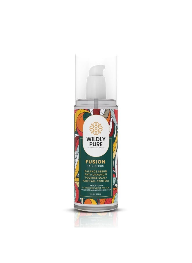 Hair Serum for Hair Fall and Dandruff with Polypeptides, Rosebay Extract , Carbocysteine & Hyaluronic Acid | Mechanical Strength in one week | Dandruff Reduction in one week | Men & women 100mL (Fusion)
