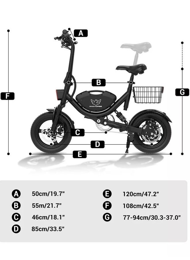 Foldable Electric Bike for Adults 500W Brushless Hub Motor, 35 KMH Max Speed, 19-35 KM Range with 36V 8AH Battery, 14 Inches Tires with Dual Suspension and Disc Brakes, Lightweight Carbon Alloy Frame, Urban Commuter E-Bike with Basket for Easy Storage and Transport