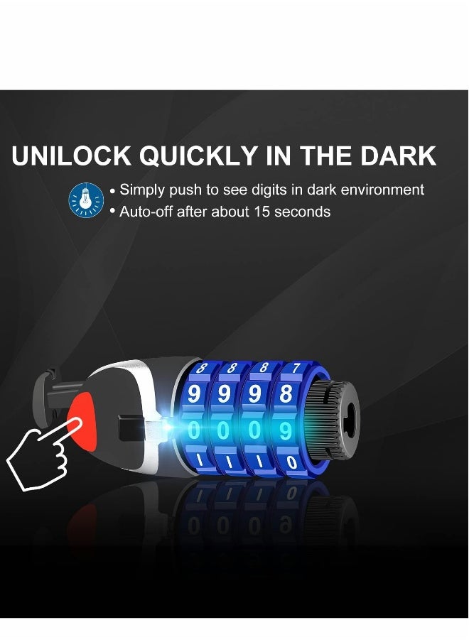 Bike Lock with LED Night Light 4-Digit Resettable Number Combination Cable Lock High Security Chain Lock for Bicycle Outdoors and Other Items That Need to Be Secured, 120cm/12mm (Black)
