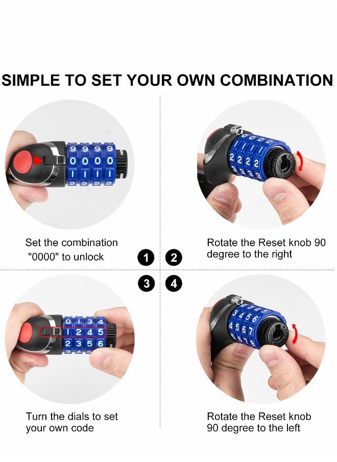 Bike Lock with LED Night Light 4-Digit Resettable Number Combination Cable Lock High Security Chain Lock for Bicycle Outdoors and Other Items That Need to Be Secured, 120cm/12mm (Black)