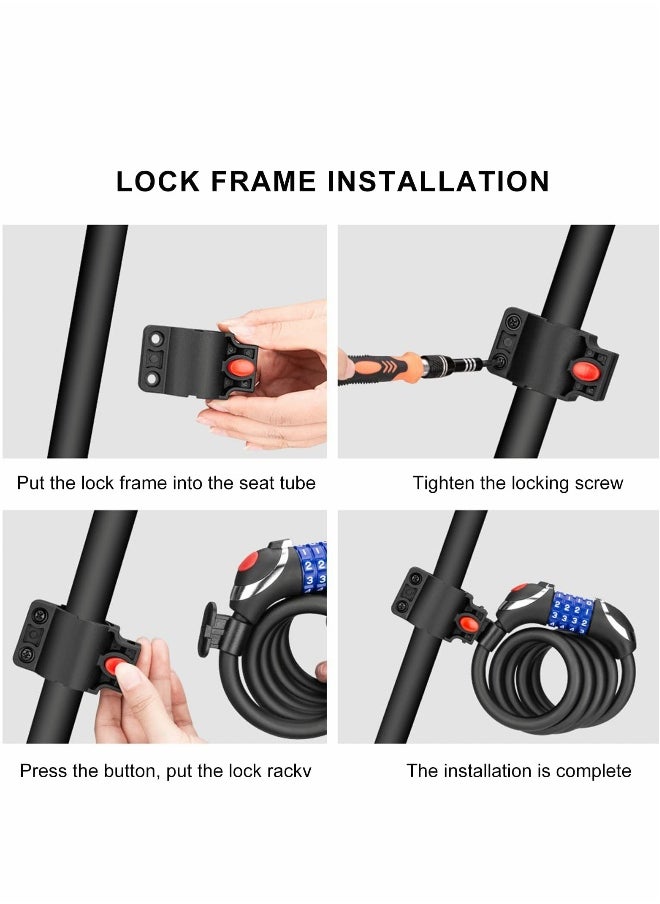 Bike Lock with LED Night Light 4-Digit Resettable Number Combination Cable Lock High Security Chain Lock for Bicycle Outdoors and Other Items That Need to Be Secured, 120cm/12mm (Black)