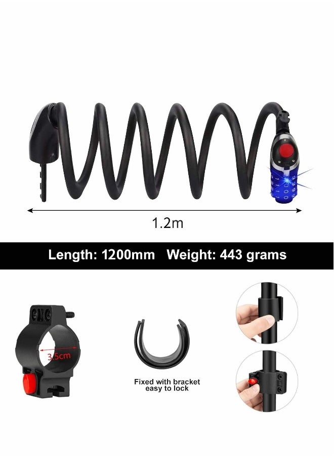 Bike Lock with LED Night Light 4-Digit Resettable Number Combination Cable Lock High Security Chain Lock for Bicycle Outdoors and Other Items That Need to Be Secured, 120cm/12mm (Black)