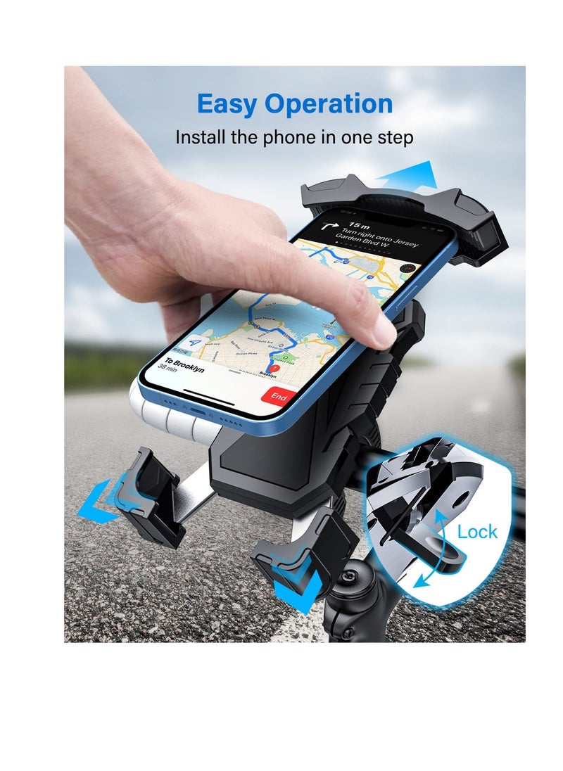 Universal Phone Holder for Bikes, Motorcycle Phone Holder, Bike Phone Mount Compatible with iPhone 14 14 Plus 14 pro max 13 13 Mini 13 Pro Max 12 for Samsung Galaxy S21 Note20 and More