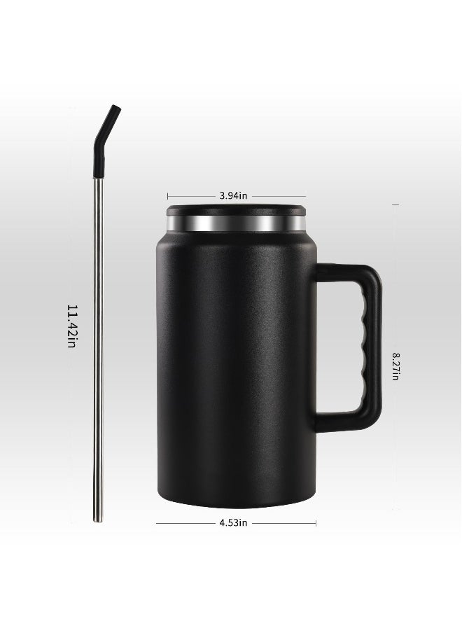 Insulated Coffee, Mug 50 oz Tumbler with Handle - Metal Straws - Vacuum Insulated Tumbler Stainless Steel Insulated Cup Water Bottle Coffee Travel Mug Spill Proof Leak Proof Reusable Large Tumblers