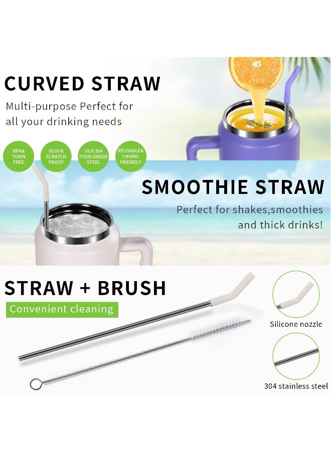 Insulated Coffee, Mug 50 oz Tumbler with Handle - Metal Straws - Vacuum Insulated Tumbler Stainless Steel Insulated Cup Water Bottle Coffee Travel Mug Spill Proof Leak Proof Reusable Large Tumblers