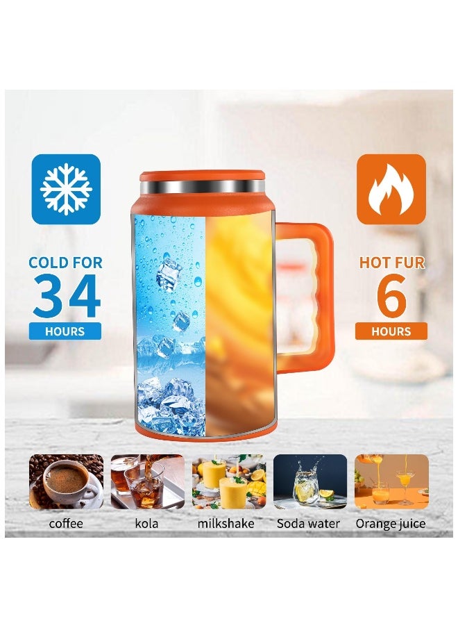 Insulated Coffee, Mug 50 oz Tumbler with Handle - Metal Straws - Vacuum Insulated Tumbler Stainless Steel Insulated Cup Water Bottle Coffee Travel Mug Spill Proof Leak Proof Reusable Large Tumblers