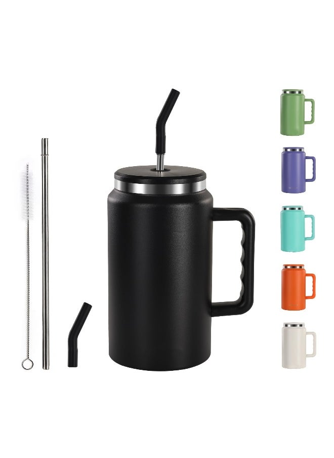 Insulated Coffee, Mug 50 oz Tumbler with Handle - Metal Straws - Vacuum Insulated Tumbler Stainless Steel Insulated Cup Water Bottle Coffee Travel Mug Spill Proof Leak Proof Reusable Large Tumblers