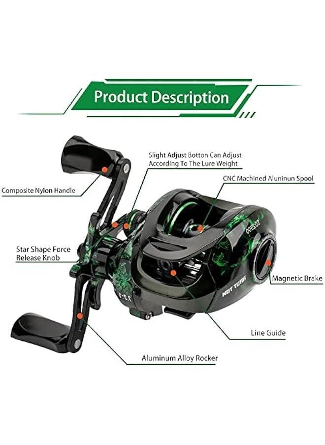 Fishing Baitcasting Reel, Baitcaster Fishing Reels with 18+1BB Stainless Steel Ball Bearings,Magnetic Braking System for Fishing Saltwater Freshwater, Available in 7.1: 1