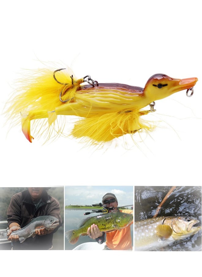 Duck Topwater Fishing bait Lure, Yellow Duckling Floating Artificial Bait Plopping and Splashing Feet Hard Fishing Tackle for sea and freshwater fishing