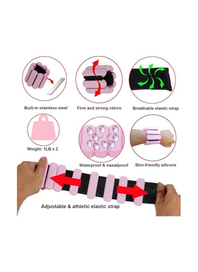Adjustable Wearable Wrist  Ankle Weight, 2pcs (1lb Each) Weight-Bearing Wristband Bangles Bracelet for Women Men Kids Home Gym Office Fitness such as Yoga, Pilates, Running, Hiking, boxing, Aer