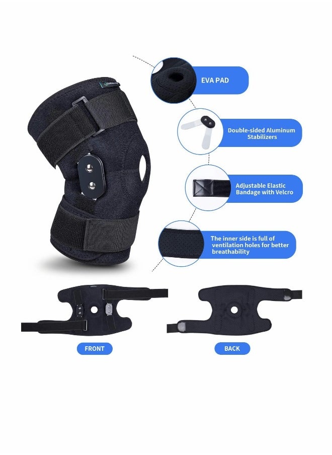 Adjustable Hinged Knee Brace for Men and Women with Side Stabilizers Open Patella Design for Arthritis Pain Relief and Injury Recovery