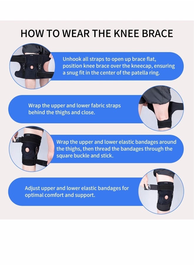 Adjustable Hinged Knee Brace for Men and Women with Side Stabilizers Open Patella Design for Arthritis Pain Relief and Injury Recovery