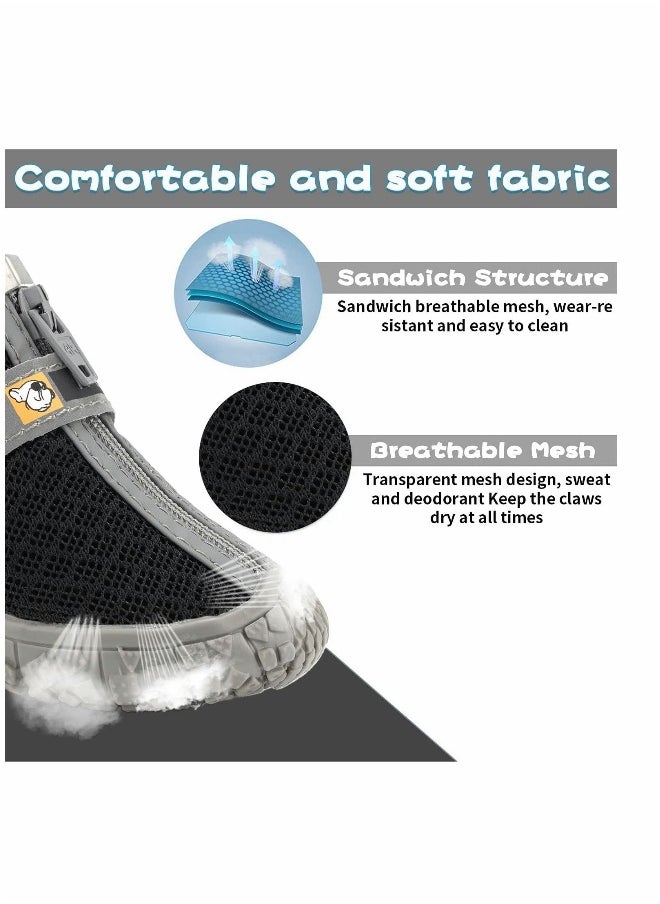 Dog Shoes, 4 Pcs Size 5 Anti-Slip Breathable Waterproof Dog Booties, Boot Paw Protector for Small Dog, Dog Hiking Shoes with Reflective Adjustable Strap Zipper, Puppy Shoe for Hot Pavement Winter Snow