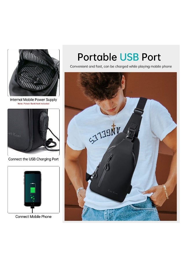 Lightweight Sling Backpack – Unisex Chest bag Crossbody Backpack with USB Port, One Strap Sling Shoulder Bag Travel Sports Gym day pack Backpack