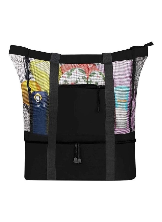 2-In-1 Mesh Beach Picnic Bag With Insulated Cooler Compartment One Size
