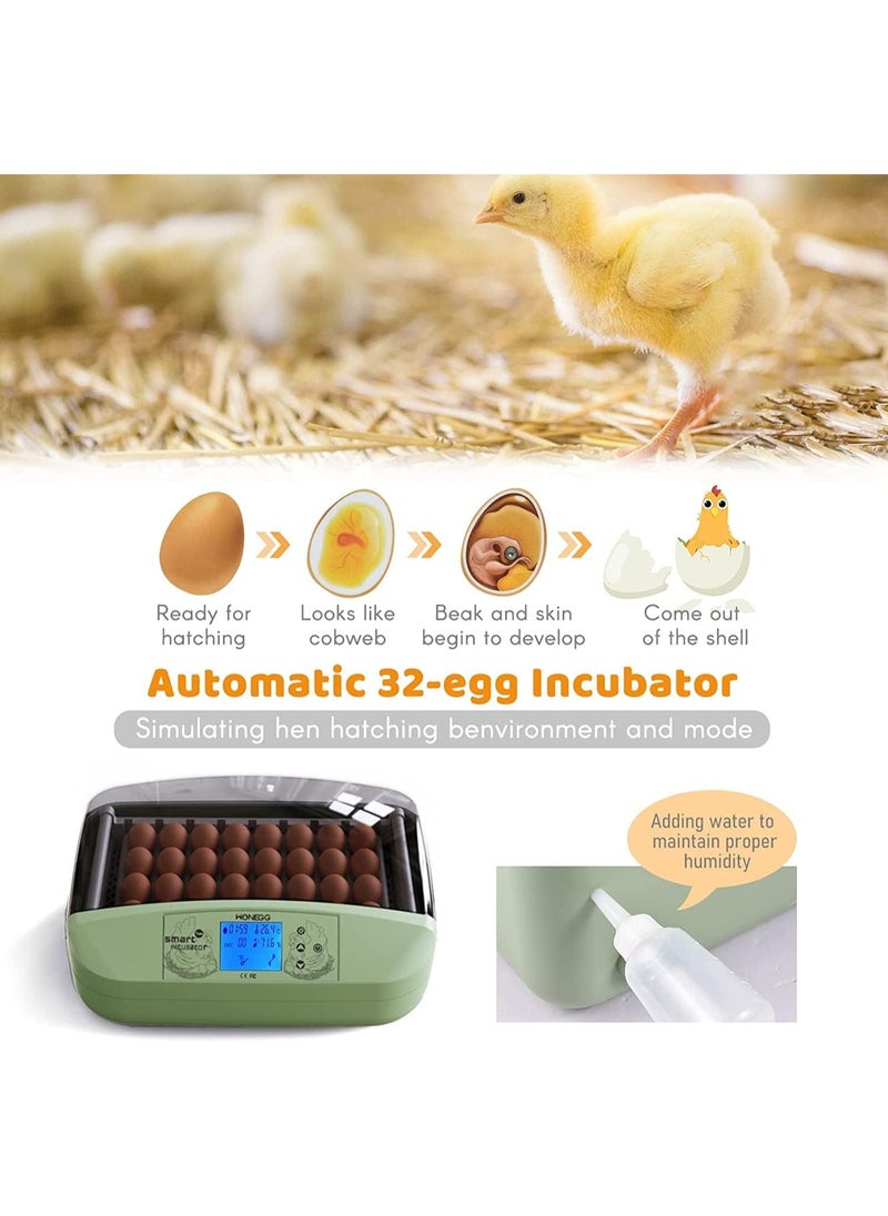 32 Eggs Digital Mini Automatic Egg Incubator with Turner for Hatching Turkey Goose Quail Chicken Eggs, Egg Hatcher Machine