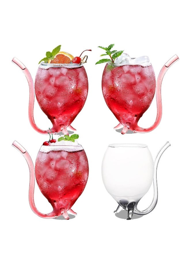 12oz Set Of 4 Creative Cocktail Glasses Decanter Cups Mugs with Built-in Straw for Cocktail Wine Juice Ice Cream Champagne Home Bar Party Club Glassware Barware