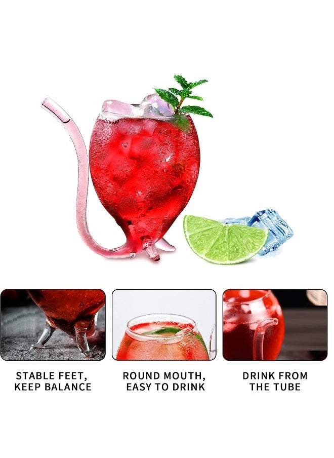 12oz Set Of 4 Creative Cocktail Glasses Decanter Cups Mugs with Built-in Straw for Cocktail Wine Juice Ice Cream Champagne Home Bar Party Club Glassware Barware