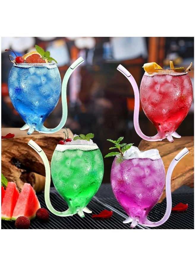 12oz Set Of 4 Creative Cocktail Glasses Decanter Cups Mugs with Built-in Straw for Cocktail Wine Juice Ice Cream Champagne Home Bar Party Club Glassware Barware