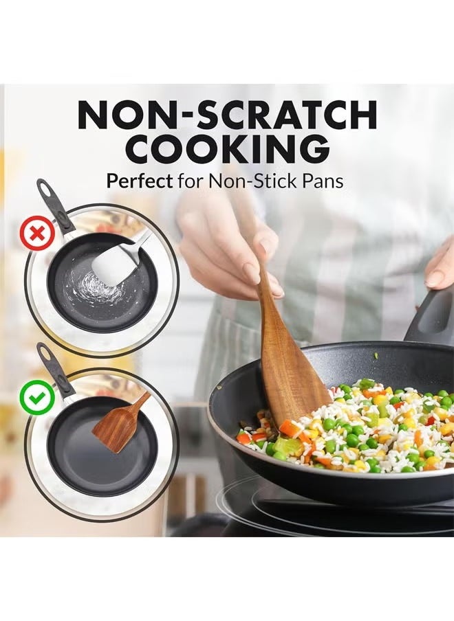 8-Piece Wooden Spoons for Cooking - Smooth Finish Teak Wooden Utensils for Cooking - Soft Comfort-Grip Wood Spoons for Cooking - Non-Stick Wooden Cooking Utensils - Wooden Spoon Sets